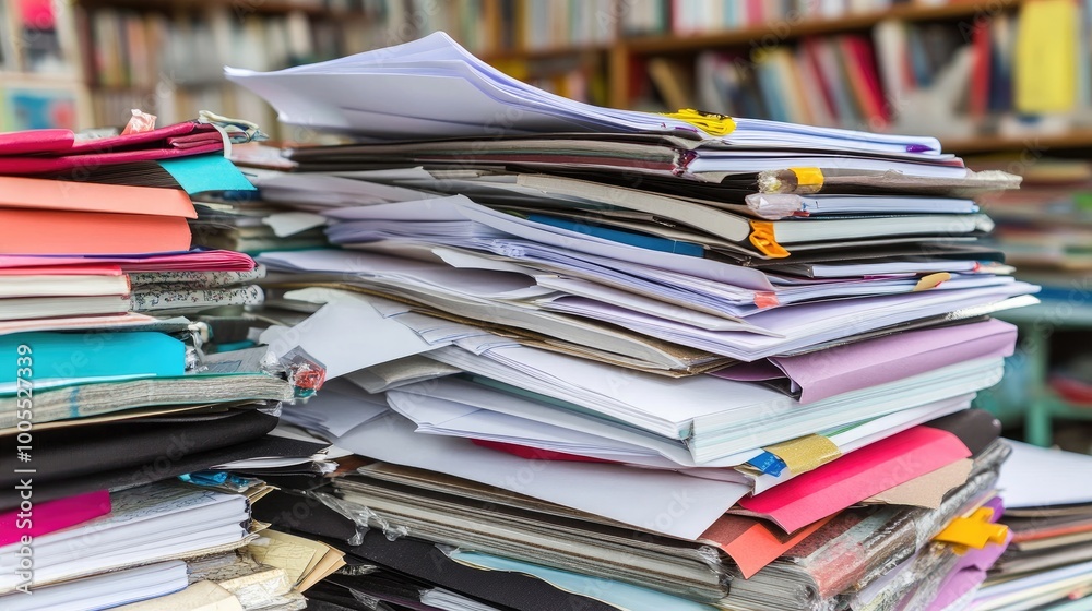 Stacks of blank paper sheets in various colors, neatly arranged for organization or craft themes Stacks of blank paper sheets in various colors, neatly arranged for organization or craft themes