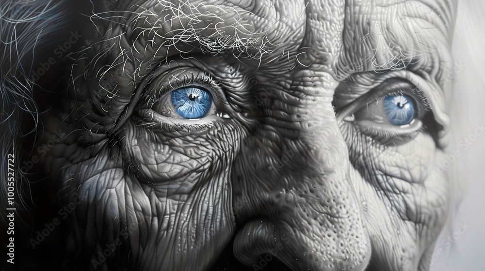 Obraz premium Close-Up Portrait of an Elderly Person with Blue Eyes