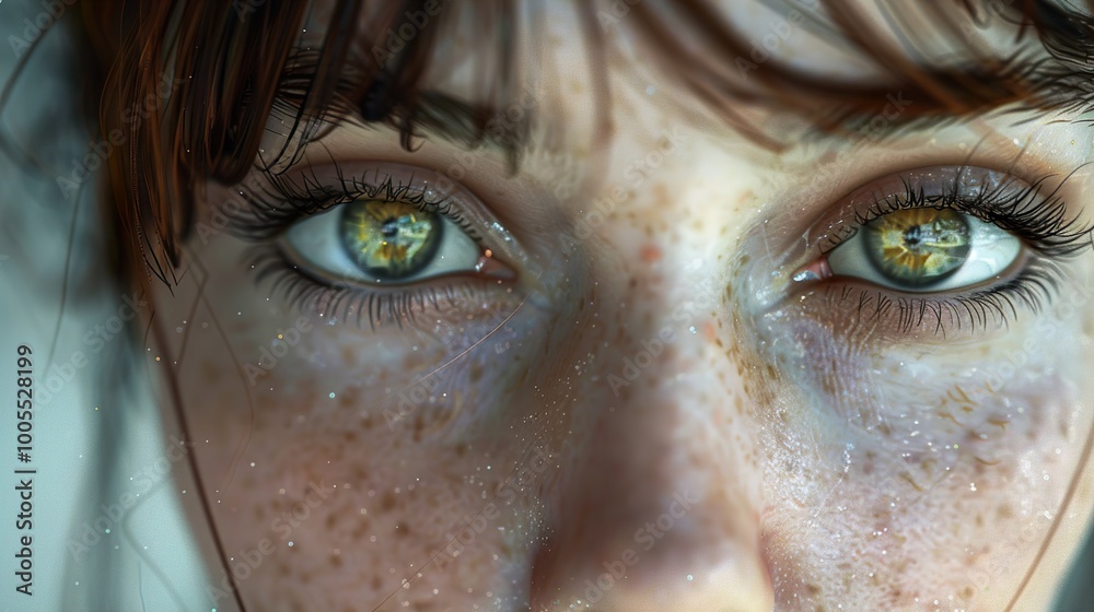 Close-Up Portrait of a Woman's Eyes with Freckles Close-Up Portrait of a Woman's Eyes with Freckles