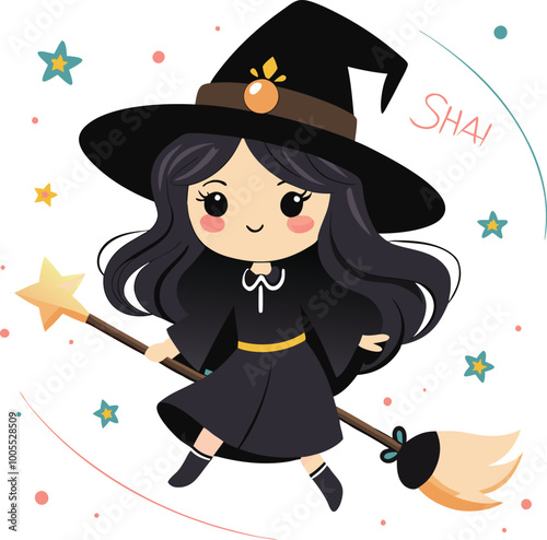 Flying Witch Vector Stock Illustrations photo