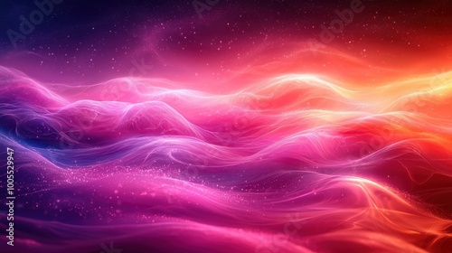 Colorful abstract waves reflecting vibrant hues of pink, purple, and orange in a dreamy, ethereal setting