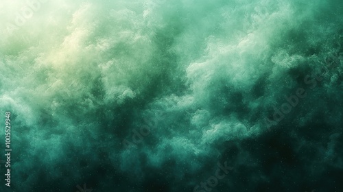 Dense green and teal clouds billow dramatically in the sky during early evening hours, creating a mesmerizing atmospheric effect