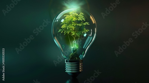 Nature inside a light bulb on a dark blurry background