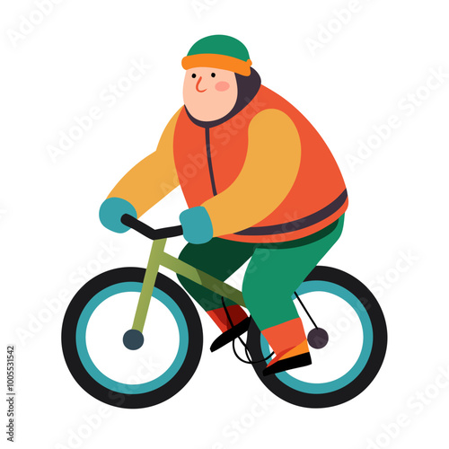 Winter Cycling Fun: A cheerful illustration of a person bundled up in warm winter clothes, enjoying a leisurely bike ride. Perfect for blogs, websites.