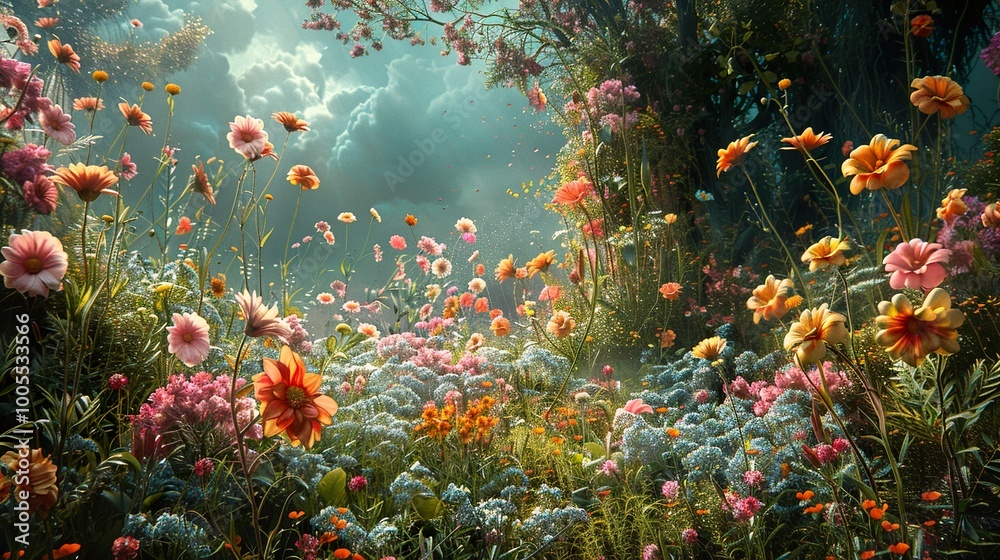 Enchanting Floral Meadow: A Dreamy Landscape of Blooming Flowers Enchanting Floral Meadow: A Dreamy Landscape of Blooming Flowers