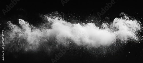 White cloud of smoke or powder on black background.