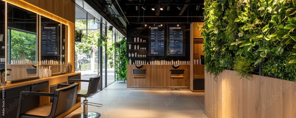 A sustainable hair salon using renewable energy, water-saving devices, and hair products made from natural ingredients A sustainable hair salon using renewable energy, water-saving devices, and hair products made from natural ingredients