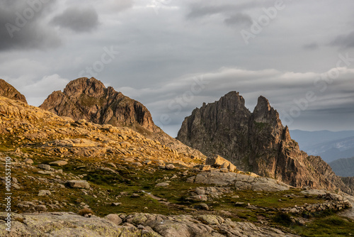 Mountain ridgeline in the dolimites during sunset photo