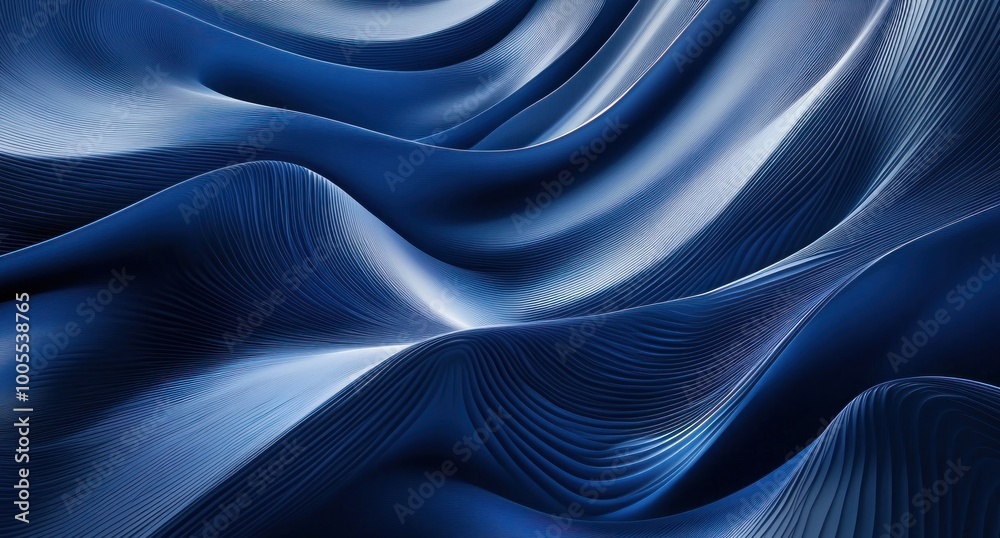 Obraz premium Abstract Blue Wavy Surface with Lines