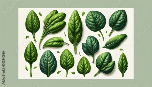 Fresh spinach leaves png cut out element set