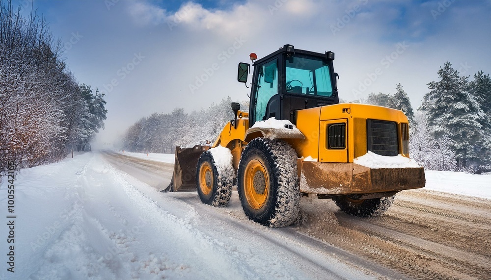 winter snow removal on the road with a bulldozer winter snow removal on the road with a bulldozer