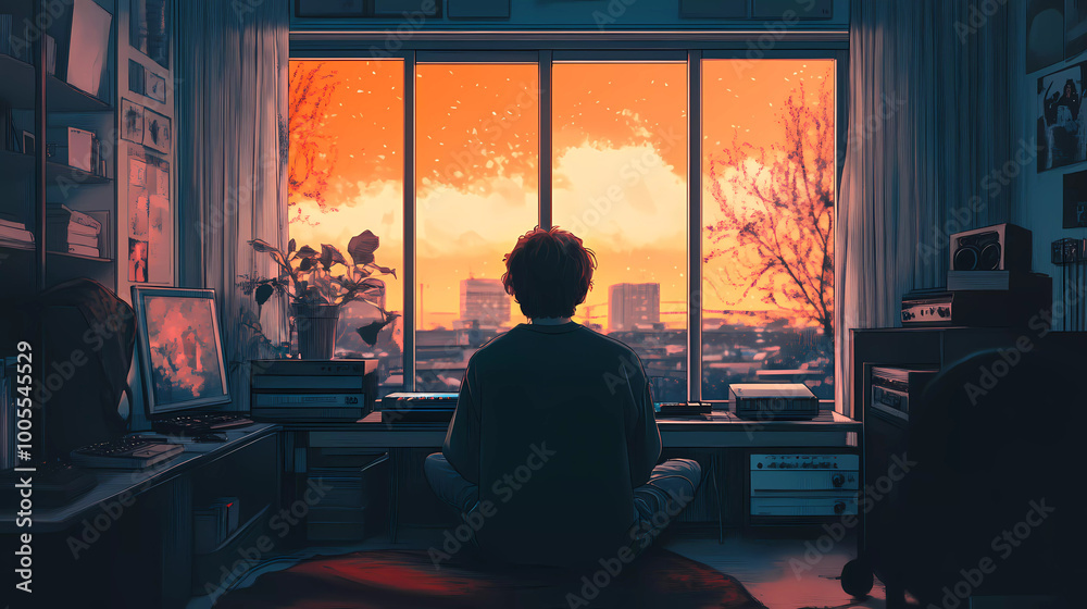Lo-Fi music picture The background that goes well with the lo-fi music genre Generative AI Lo-Fi music picture The background that goes well with the lo-fi music genre Generative AI