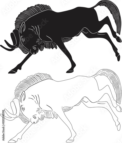 African wildebeest animal vector design handmade silhouette