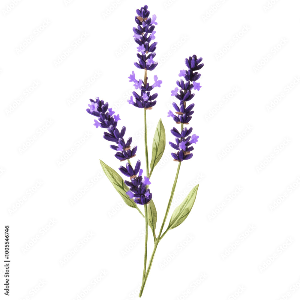 Naklejka premium Lavender: A sprig of lavender with vibrant purple flowers. png, transparent background.