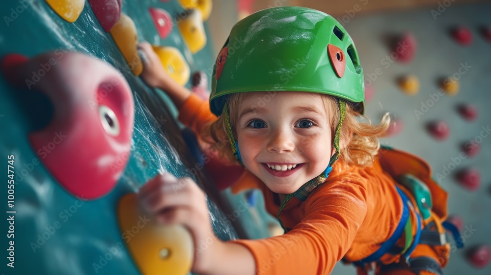 Fearless Young Climber Tackling Indoor Wall in Vibrant Gear under Dramatic Lighting Fearless Young Climber Tackling Indoor Wall in Vibrant Gear under Dramatic Lighting