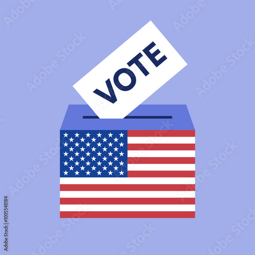 American Flag Ballot Box with Vote Card for U.S. Elections