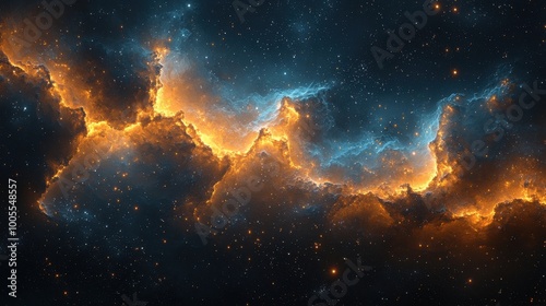 A stunning cosmic cloud illuminated by bright orange and blue hues in the depths of space, showcasing the beauty of the universe