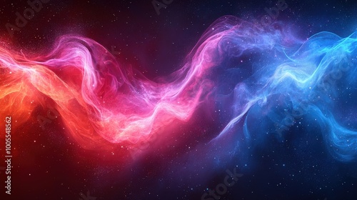 Colorful swirling nebula in deep space showcasing vibrant reds and blues with luminous starry background