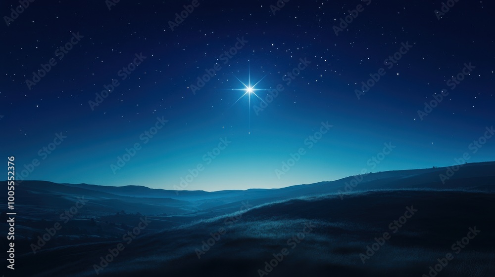 Obraz premium Starry night sky over rolling hills, serene landscape and tranquil atmosphere.