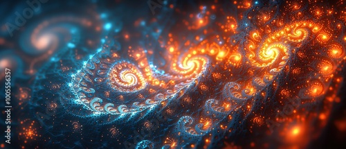 Glowing abstract fractal patterns, creating a mesmerizing and otherworldly scene, fractal glowtime, complex and captivating