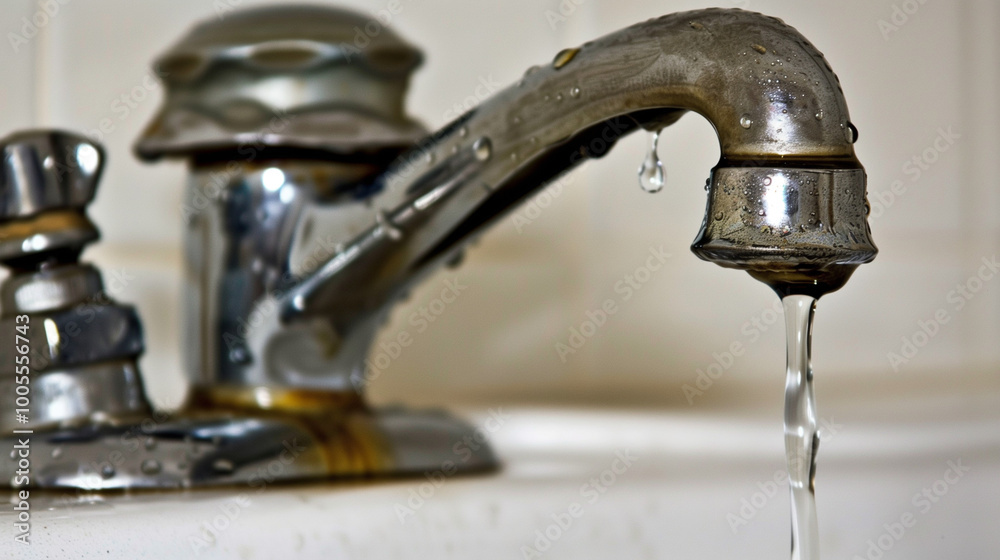 Close-Up of a Leaking Faucet Dripping Water onto a White Porcelain Sink, Emphasizing the Urgency of Fixing a Product Issue with a Focus on Water Droplets and Attention to Detail Close-Up of a Leaking Faucet Dripping Water onto a White Porcelain Sink, Emphasizing the Urgency of Fixing a Product Issue with a Focus on Water Droplets and Attention to Detail