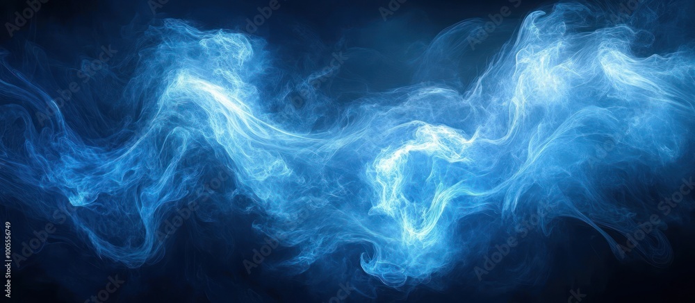 Fototapeta premium Abstract background with blue smoke swirls on dark background.