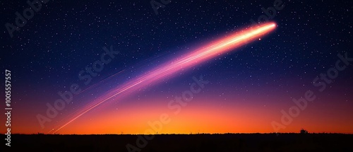 Glowing comet trails streaking across a twilight sky, cosmic glowtime, mesmerizing and celestial photo