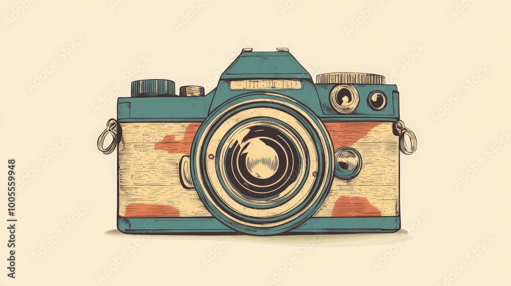 Fototapeta premium A vector illustration of a vintage camera, with detailed line work and classic design elements.