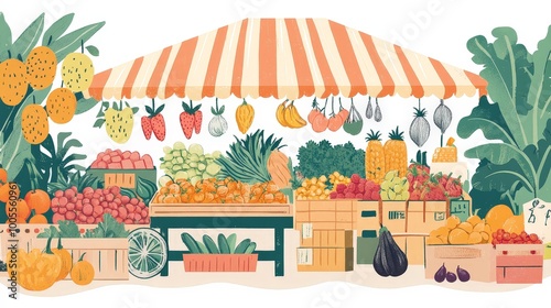 A vibrant banner for a local market, showcasing fresh produce and artisanal goods. The design uses bright colors and inviting graphics to promote the market's offerings and attract visitors