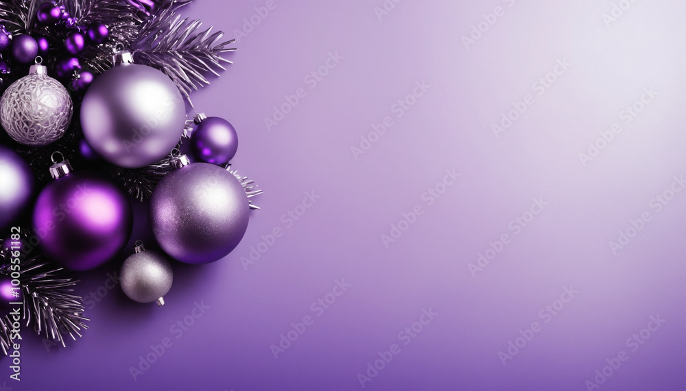 Obraz premium purple christmas balls with ribbon