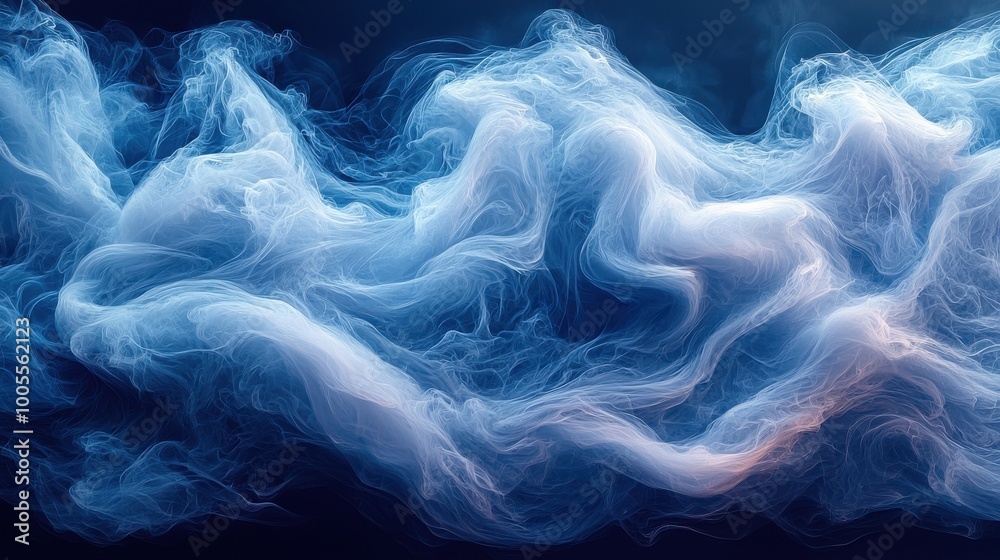 Obraz premium Ethereal blue smoke swirling gracefully in intricate patterns against a dark background
