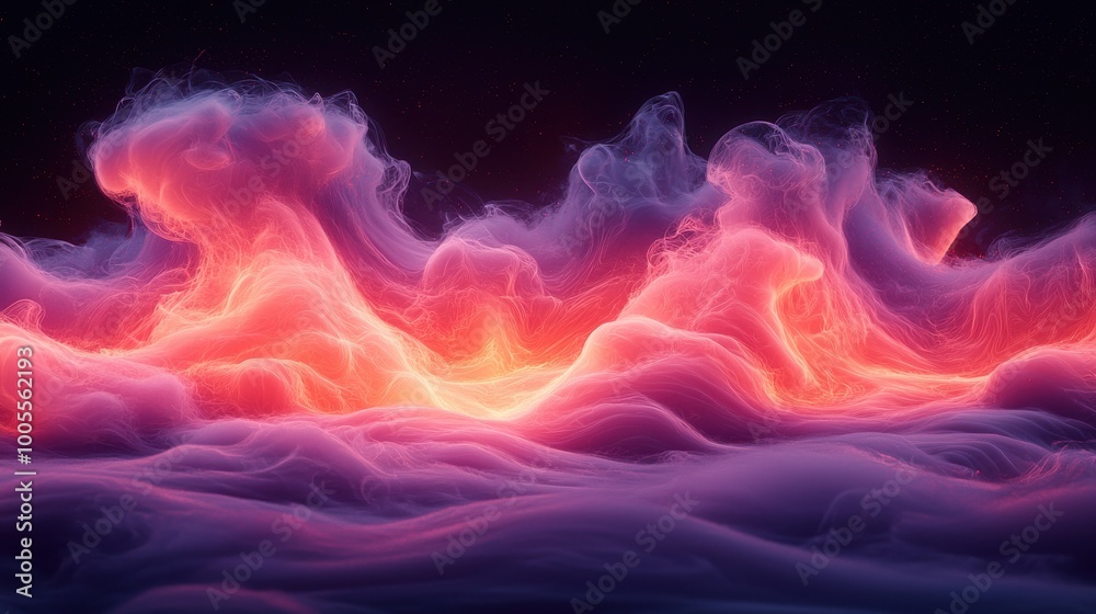 Obraz premium Vibrant clouds of flowing color illuminated by warm light in a surreal atmosphere at dusk