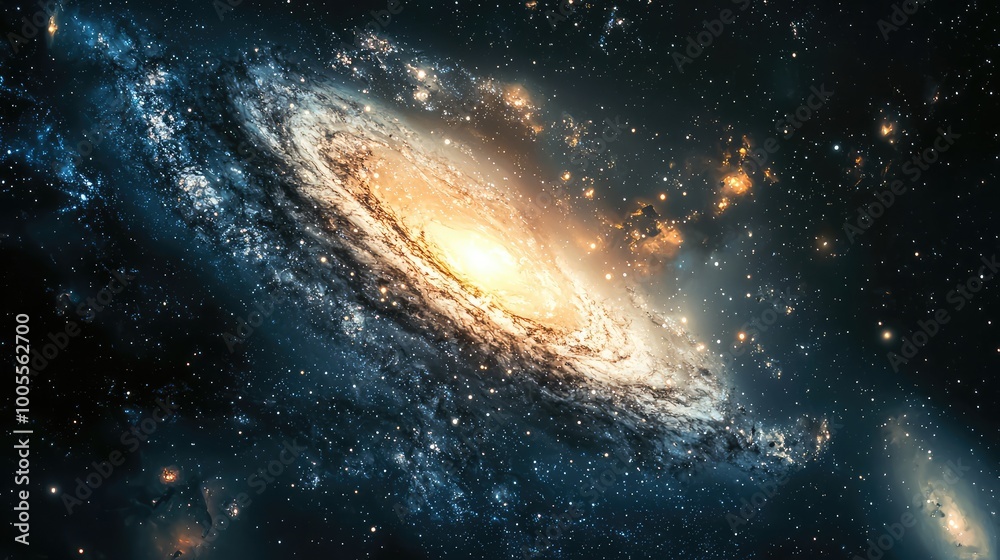 Fototapeta premium A stunning view of a galaxy shining in the vast cosmos, filled with stars and celestial details, showcasing the beauty of space.