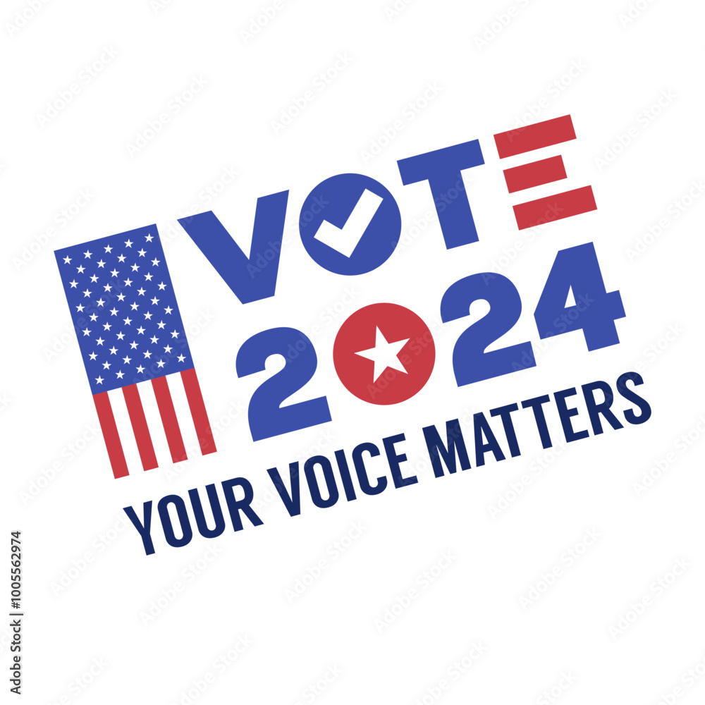 Fototapeta premium Graphic Design with VOTE 2024 YOUR VOICE MATTERS text and American Flag