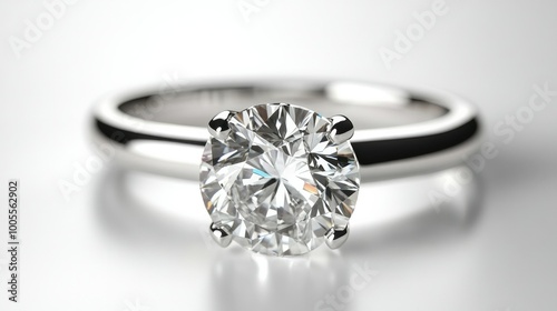 A close-up of a diamond engagement ring, shining brightly against a white background, symbolizing love and commitment.