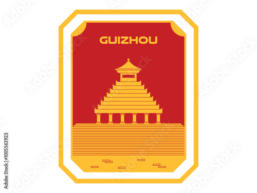 Guizhou mountainous province in southwest China nature temples tourist attraction destination postcard collectable card poster design