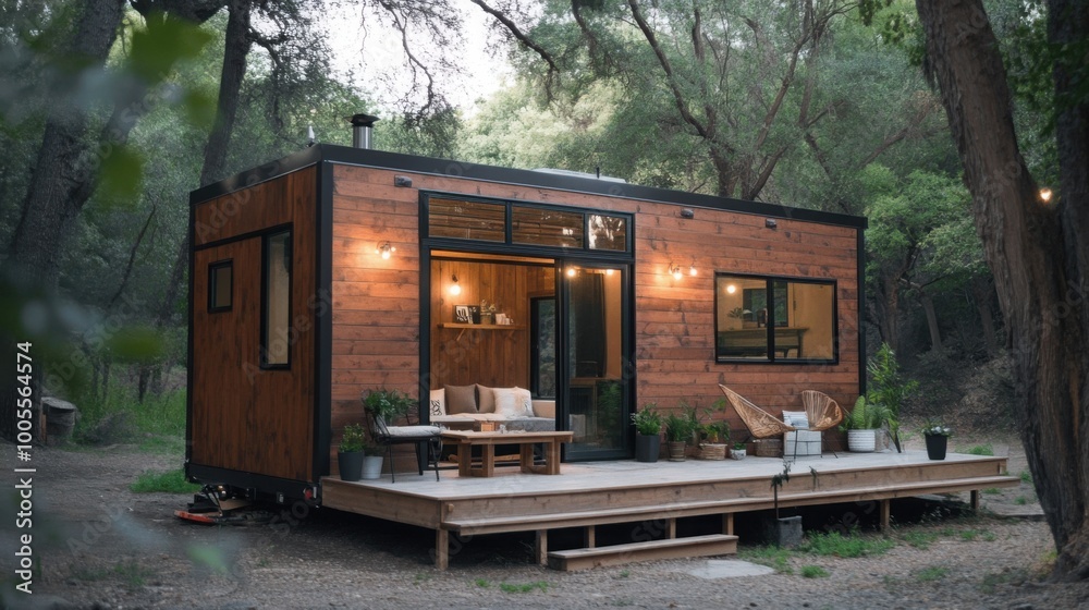 A cozy tiny home with minimal furnishings and a focus on functionality. A cozy tiny home with minimal furnishings and a focus on functionality.