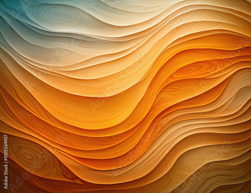 Abstract wavy background, wood grain, orange and blue gradient. Created with Ai