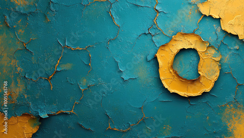  A blue background with golden cracks in the center, resembling an O-shaped ring, creates a unique visual effect. Created with Ai