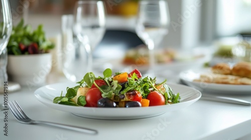 A simple meal for two served on a clean, white table