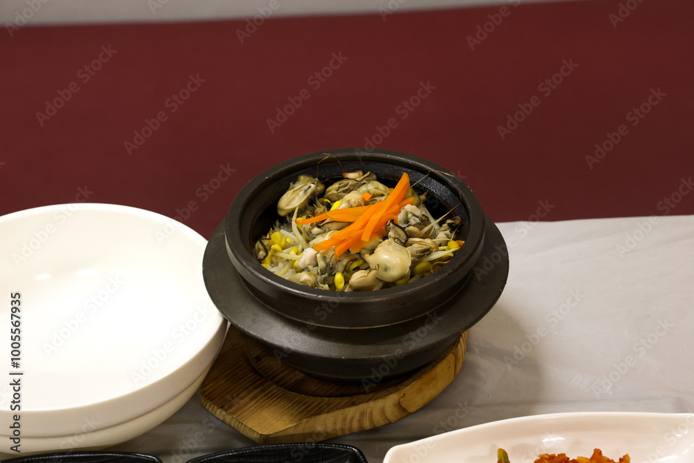 Korea food. Hot pot oyster rice Stock Photo | Adobe Stock
