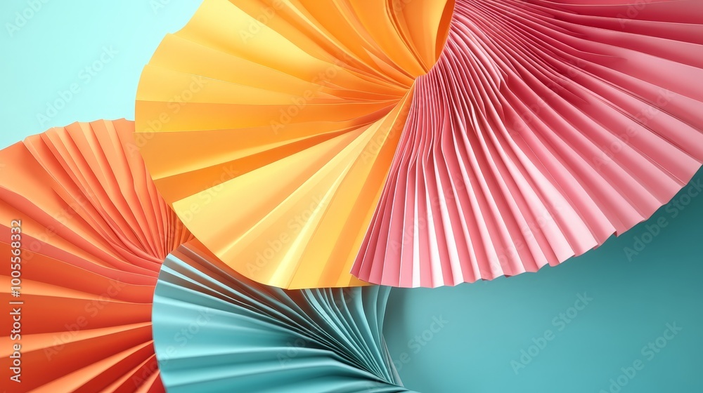 An animated scene of paper sheets transforming into a dynamic paper fan, with a focus on the smooth folds and vibrant colors An animated scene of paper sheets transforming into a dynamic paper fan, with a focus on the smooth folds and vibrant colors