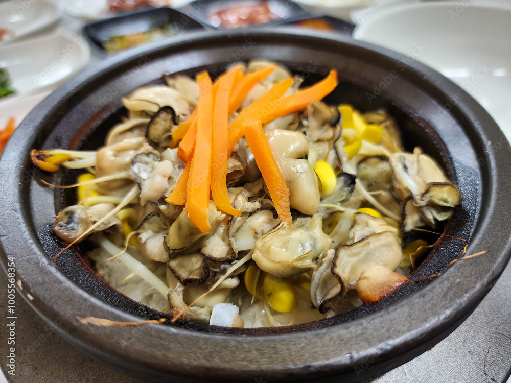 Korea food. Hot pot oyster rice Korea food. Hot pot oyster rice