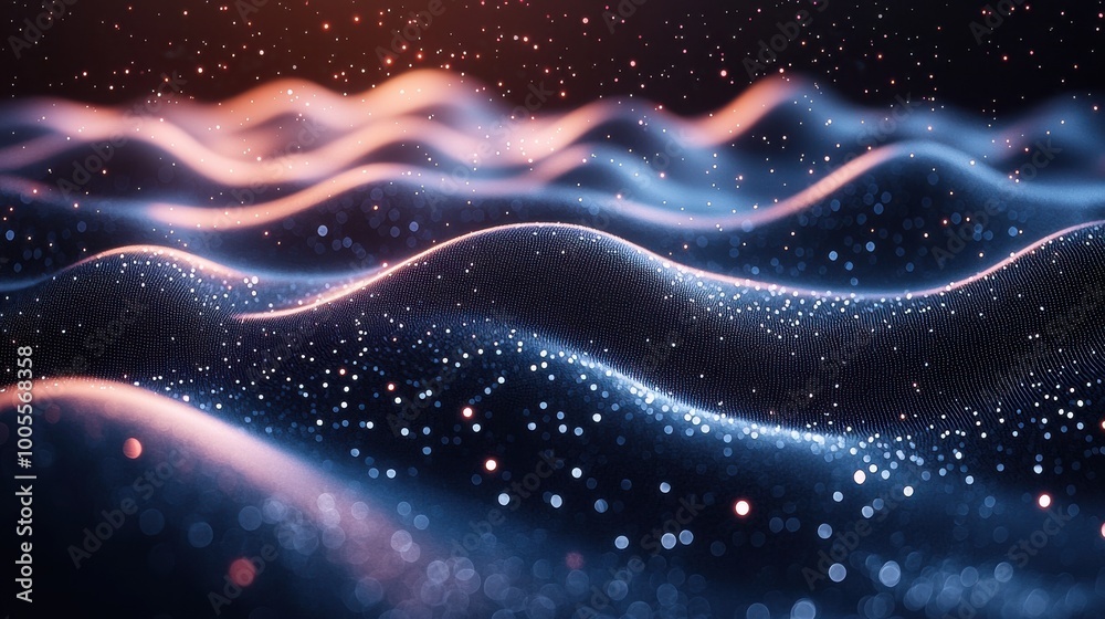 Obraz premium A mesmerizing display of colorful waves illuminated by soft light, creating a dreamy atmosphere in abstract space at nighttime