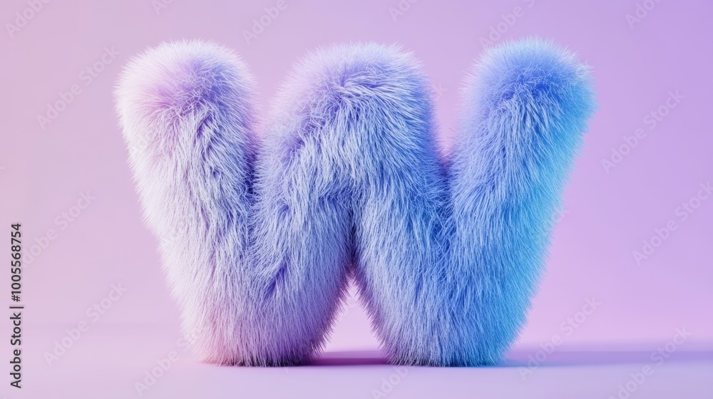 Fluffy letter w in gradient pastel colors on pink background, creative typography concept Fluffy letter w in gradient pastel colors on pink background, creative typography concept