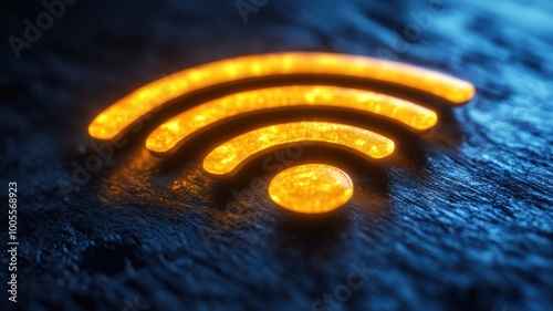 WiFi symbol glowing in orange on a textured surface, modern digital connectivity concept.