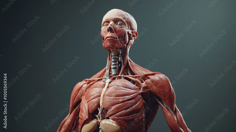 Showcase a highly detailed and realistic image of human body anatomy, featuring various systems such as the muscular, skeletal, and circulatory systems Showcase a highly detailed and realistic image of human body anatomy, featuring various systems such as the muscular, skeletal, and circulatory systems