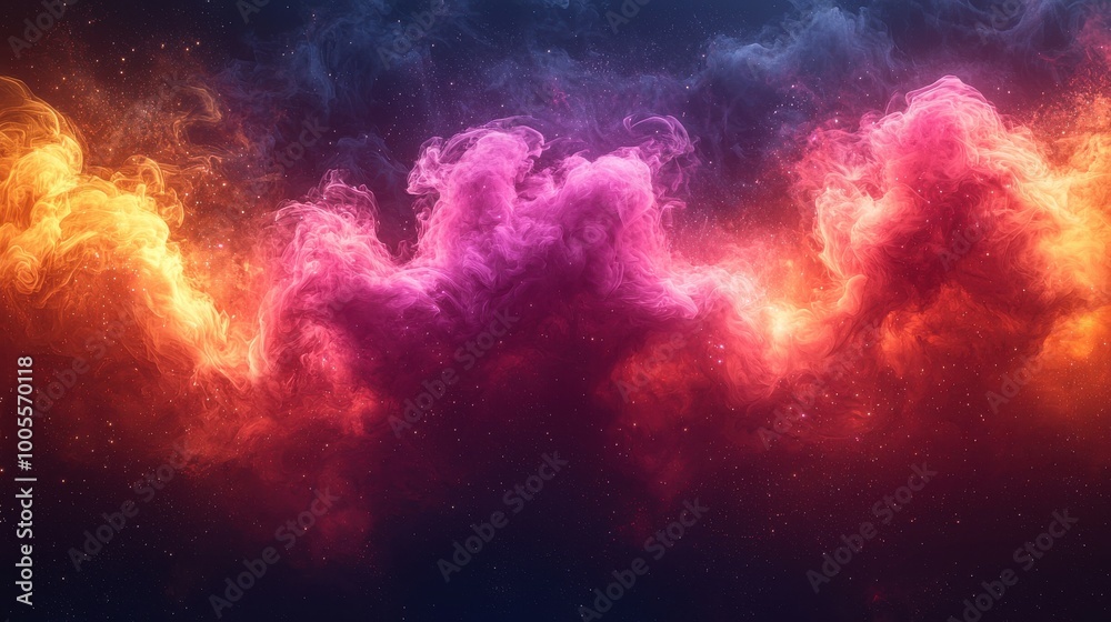 Fototapeta premium Colorful cosmic clouds of swirling gas in deep space create a breathtaking nebula-like effect at dusk