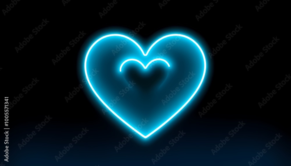 Turquoise to Light Blue Neon Heart with Soft Aura on Black Background Futuristic Art Turquoise to Light Blue Neon Heart with Soft Aura on Black Background Futuristic Art