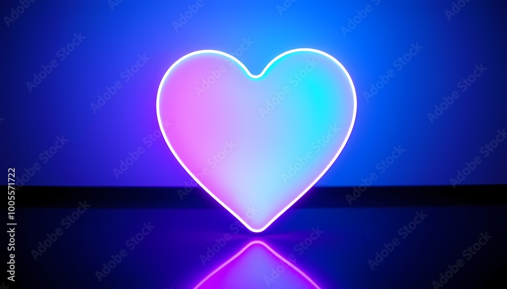 Deep Purple to Cyan Neon Heart with Bright Glow and Reflection on Black Tech-Inspired Art Deep Purple to Cyan Neon Heart with Bright Glow and Reflection on Black Tech-Inspired Art